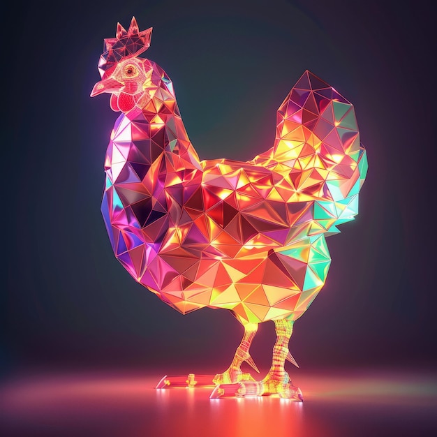 Photo digital ai chicken made of glowing 3d triangular polygons