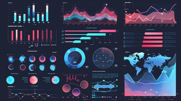 Photo digital analytics dashboard with colorful graphs and detailed brand awareness statistics