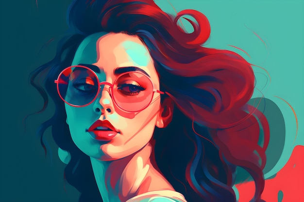 Digital art of a beautiful woman with sun glasses