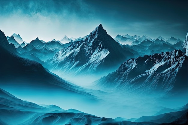 digital art of  blue mountain painting, a beautiful landscape hand painting background design