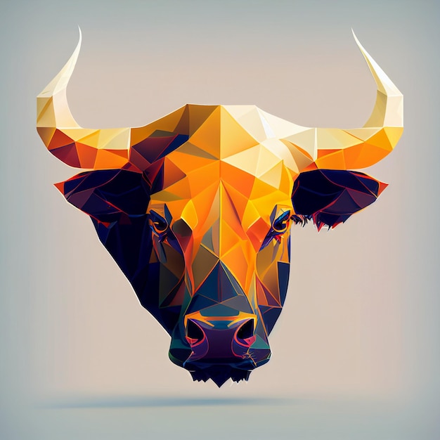 A digital art of a bull with a blue background