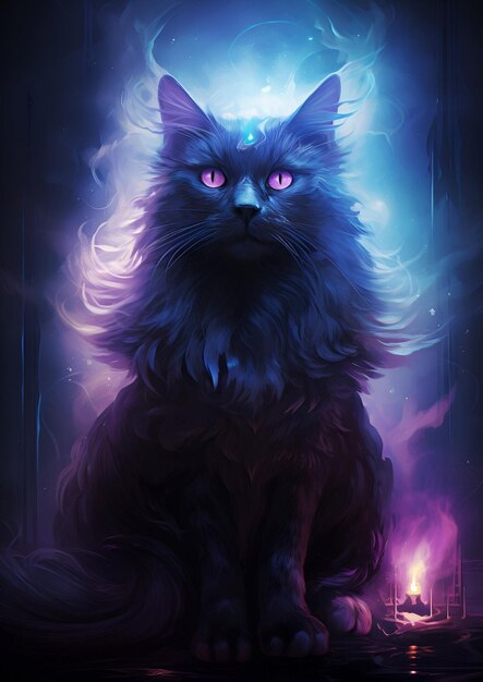 Photo digital art of a cat with glowing background