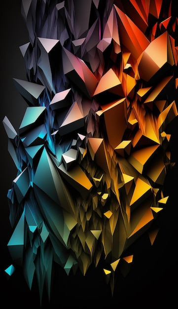 A digital art of a colorful background with a black background and a blue and yellow triangle.