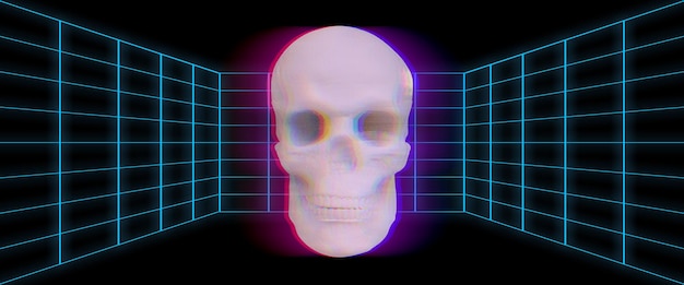 Digital art concept Nft or nonfungible token Holographic skull