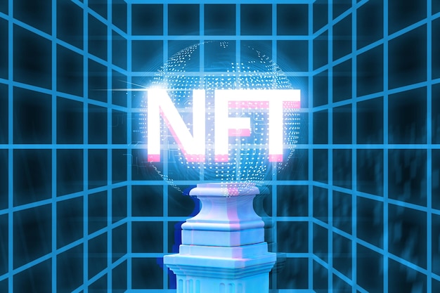 Digital art concept Pedestal vintage with a hologram above it nft or nonfungible token