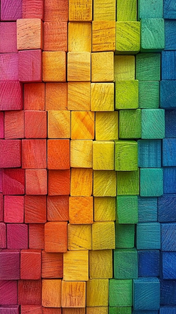 Digital art design of colorful wooden blocks arranged in a pattern