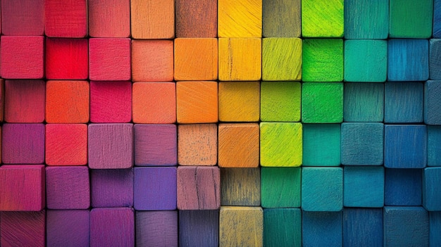 Photo digital art design of colorful wooden blocks arranged in a pattern