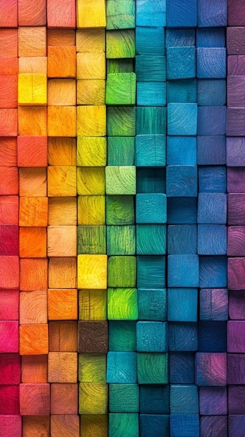 Digital art design of colorful wooden blocks arranged in a pattern