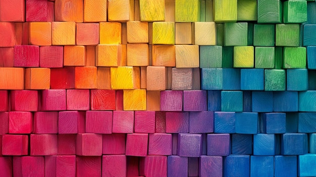 Photo digital art design of colorful wooden blocks arranged in a pattern