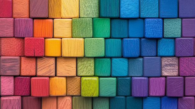 Digital art design of colorful wooden blocks arranged in a pattern