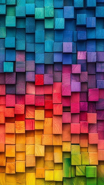 Digital art design of colorful wooden blocks arranged in a pattern