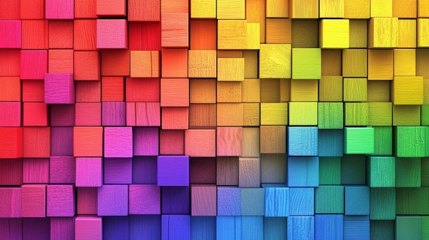 Digital art design of colorful wooden blocks arranged in a pattern