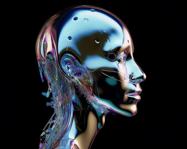 A digital art of a female head with a colorful pattern