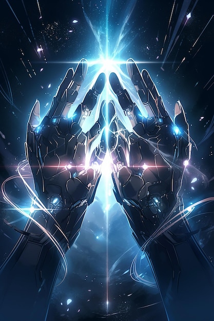 A digital art of hands with the word light on them