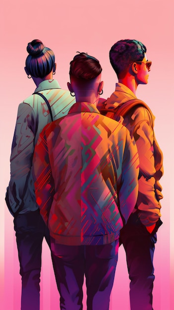 Digital art illustration of back facing people expressions