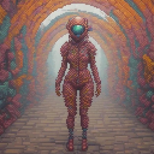 a digital art illustration of a robot in a tunnel