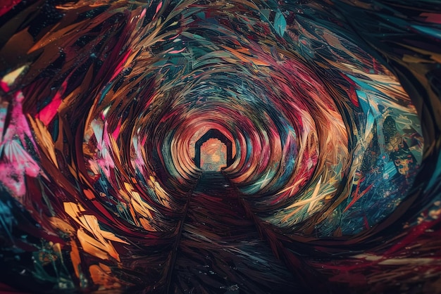 A digital art illustration of a tunnel with a colorful background.