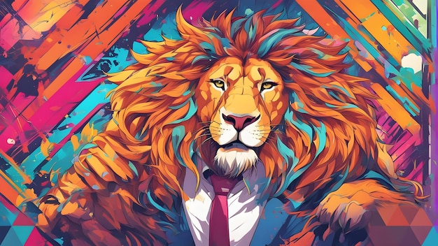 Digital art lion man business