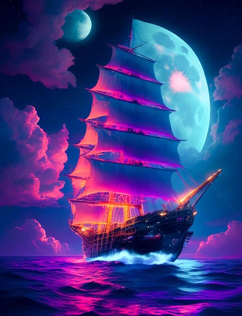 Digital art moon and boat Generated by AI