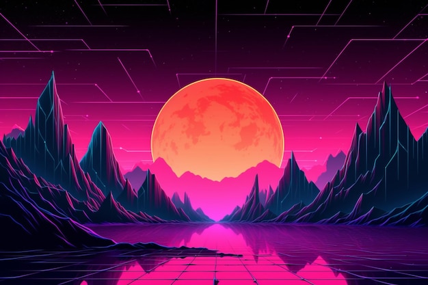 A digital art of a moon with a pink background