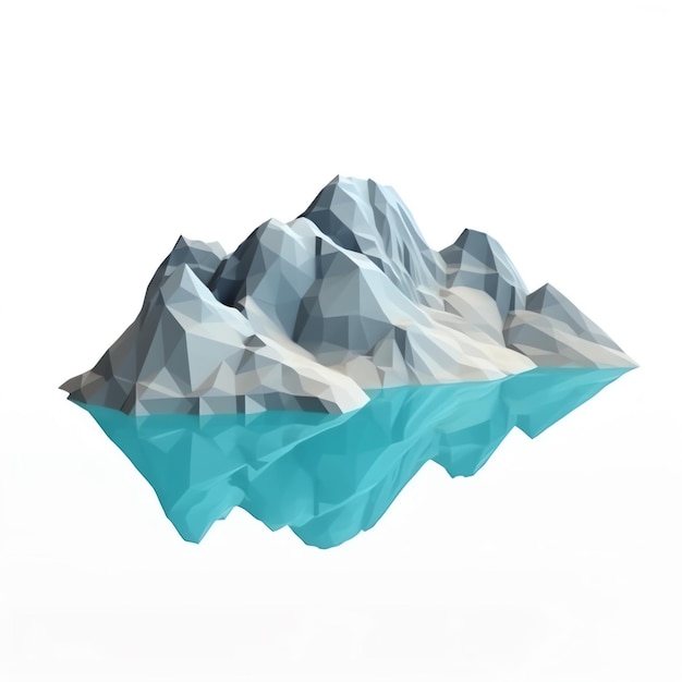 A digital art of a mountain and a blue lake