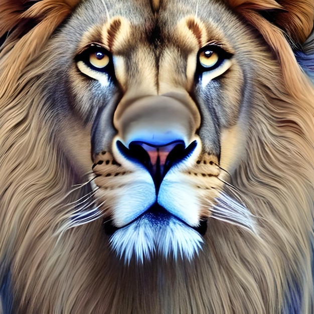 Digital art painting of a lion's face.