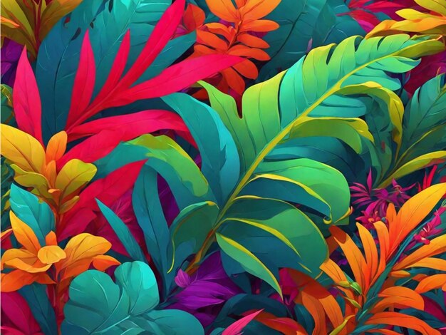 Digital art pattern of botanical leaves