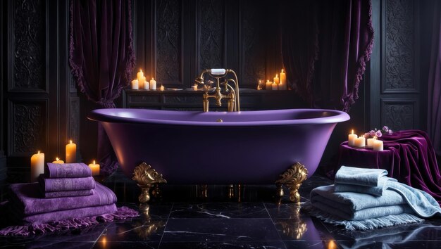 digital art piece depicting a luxury purple bathtub