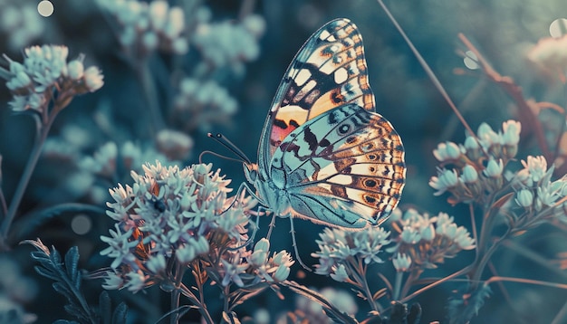 Photo a digital art piece showing a closeup view of a butterfly on a wildflower