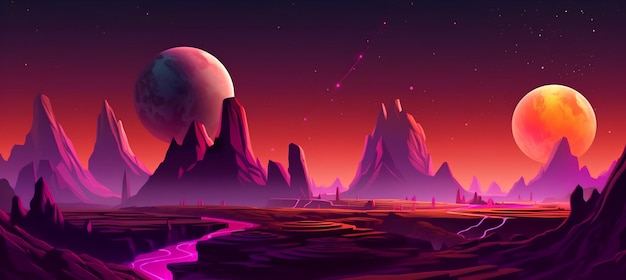 A digital art of a planet with a pink background and a planet in the middle.