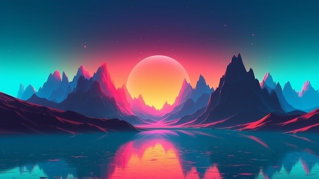 A digital art of a planet with a sunset and a planet in the background