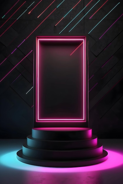 a digital art of a podium with a large square frame