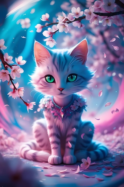 Digital art portrait of a cute cat