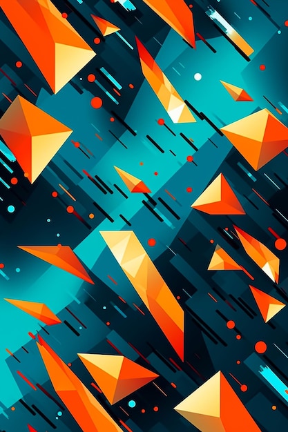 A digital art print of a blue and orange geometric design