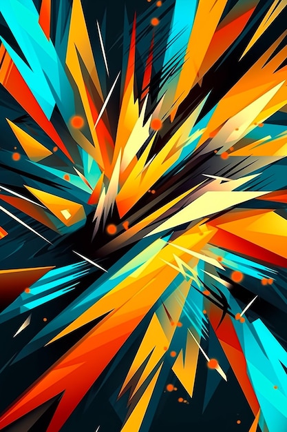 A digital art print of a blue and orange geometric design