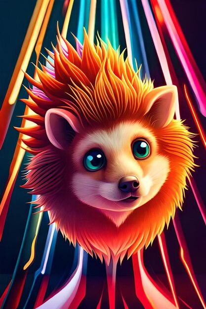 A digital art of a raccoon with bright blue eyes