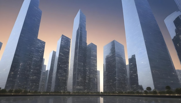 digital art of Reflective skyscraper business background