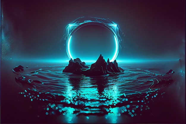 A digital art of a ring in the water with a blue circle on it.