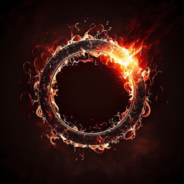 A digital art of a ring with a fire in the middle