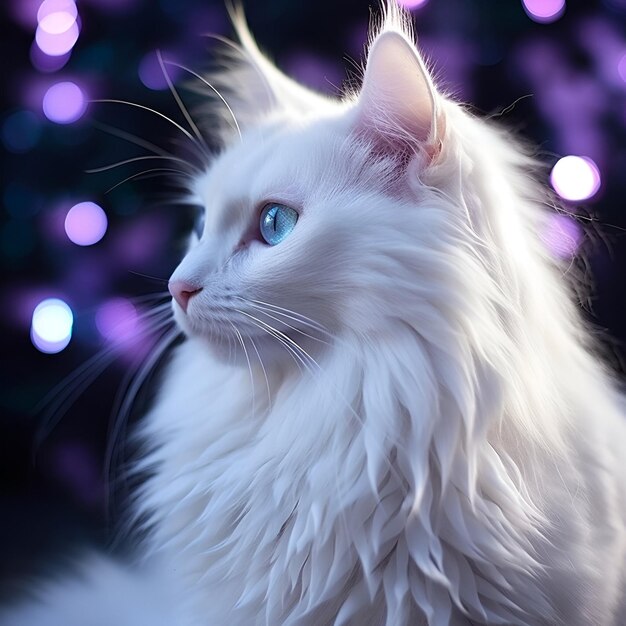 Photo digital art of stunning shining pure white cat with glowing light background