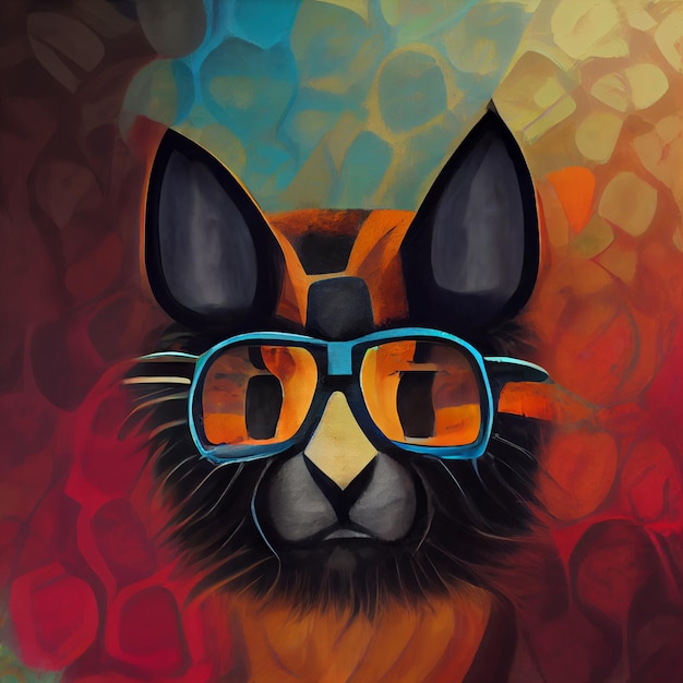 Digital art style of bobcat wearing glasses abstract Creative art illustration