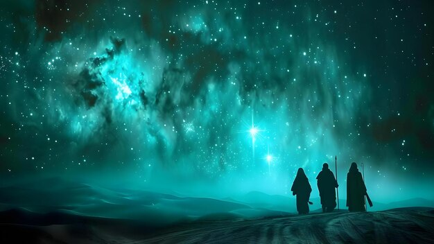 Digital art of the Three Wise Men on their way to Bethlehem Concept Religious art Bible scenes Digital illustration Three Wise Men Nativity art