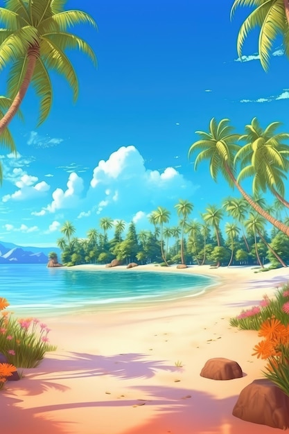 Digital art of a tropical paradise beach with crystalclear water Illustration Generative AI