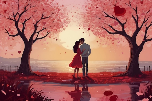 Digital Art valentines day scene with couple in love