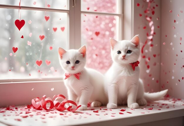 Photo digital art valentines day scene with kitten