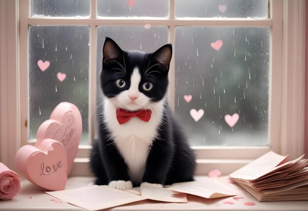 Photo digital art valentines day scene with kitten