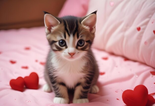 Digital art valentines day scene with kitten