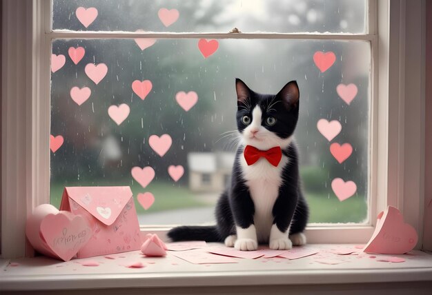 Digital art valentines day scene with kitten