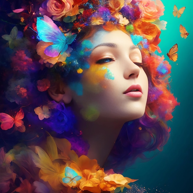 Digital art woman in flowers creativ ai