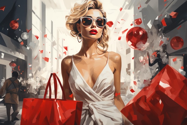 Digital Art woman in shopping mall Black Friday concept Generate with Ai